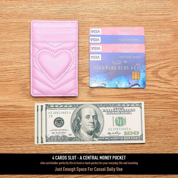 Leather Card Holder Wallet RFID Blocking Pink Compact Slim Women Gift - Picture 7 of 9